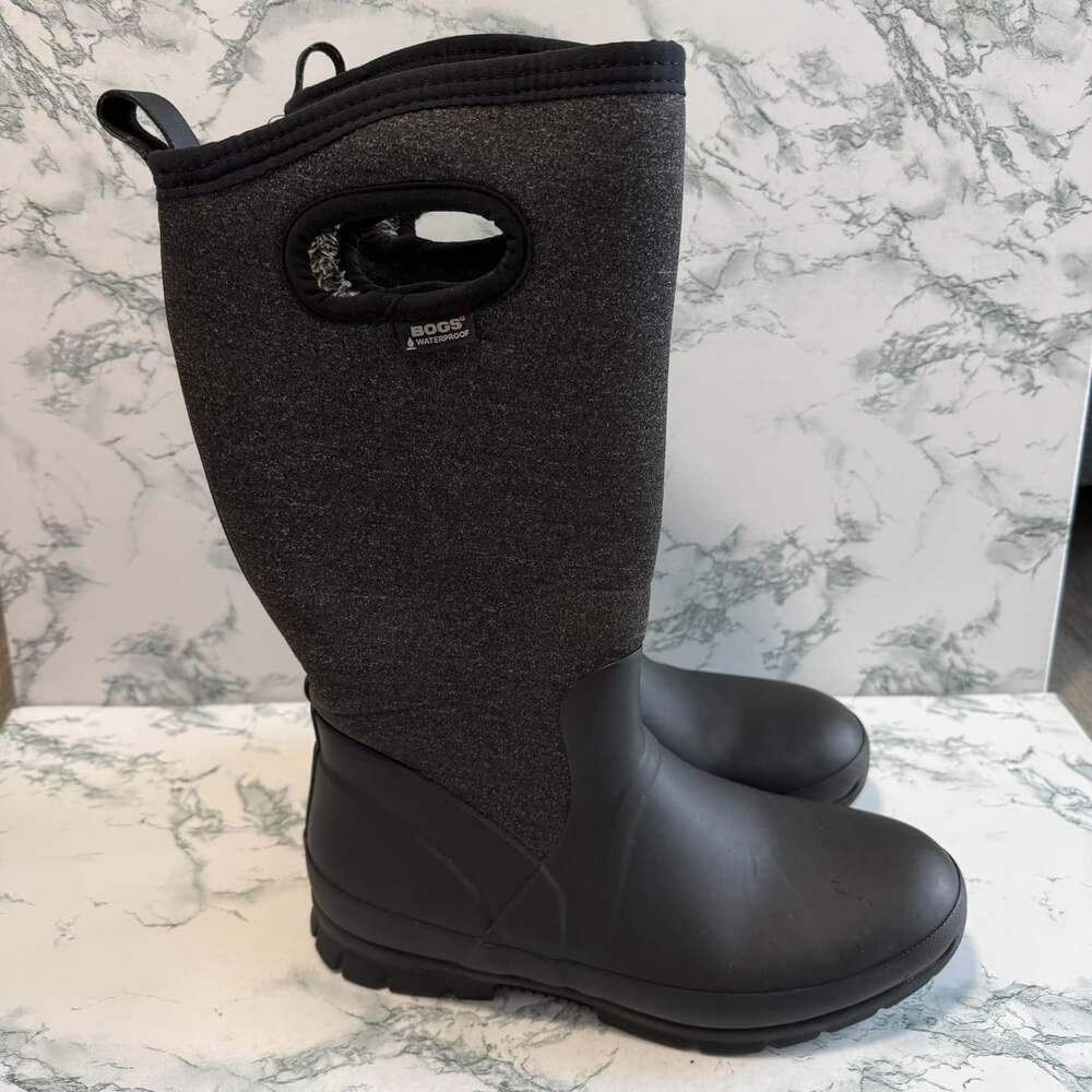 Bogs Women 9 Crandall Tall Boot Waterproof Black Rubber Faux Fur Lined Winter